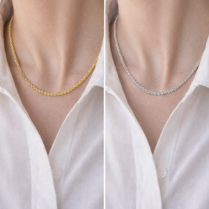 زنجیر گردنی خاویاری طلایی روی گردن، جلوه شیک و ظریف